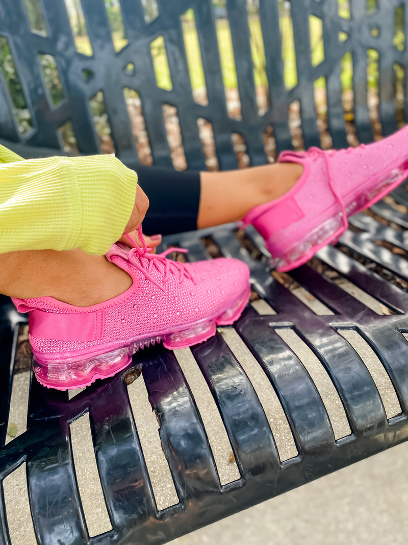 Rhinestone Sneakers - Neon Pink
