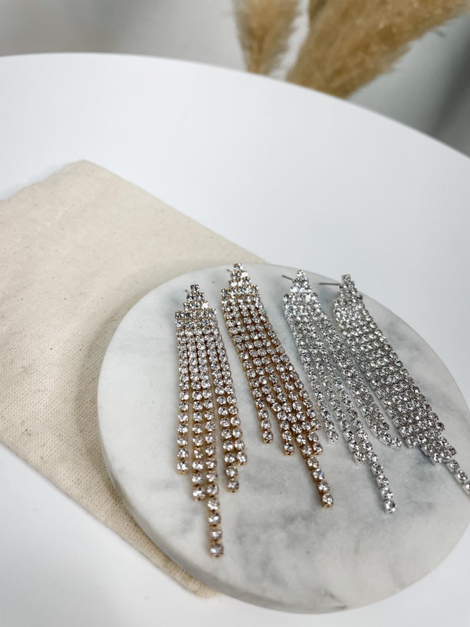 Fringe Rhinestone Necklace & Earrings Set