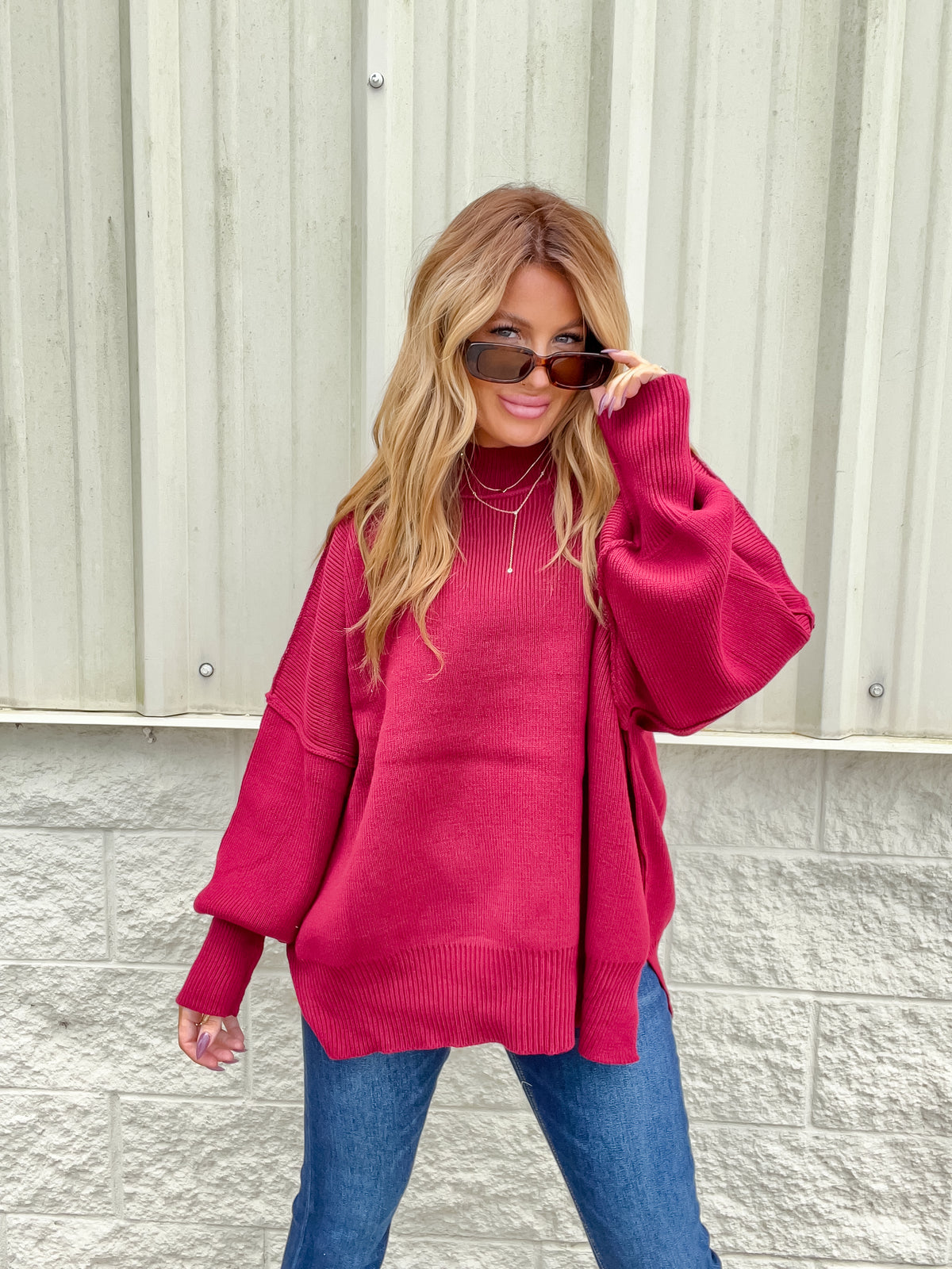 Hold Me Here Cabernet Oversized Sweater