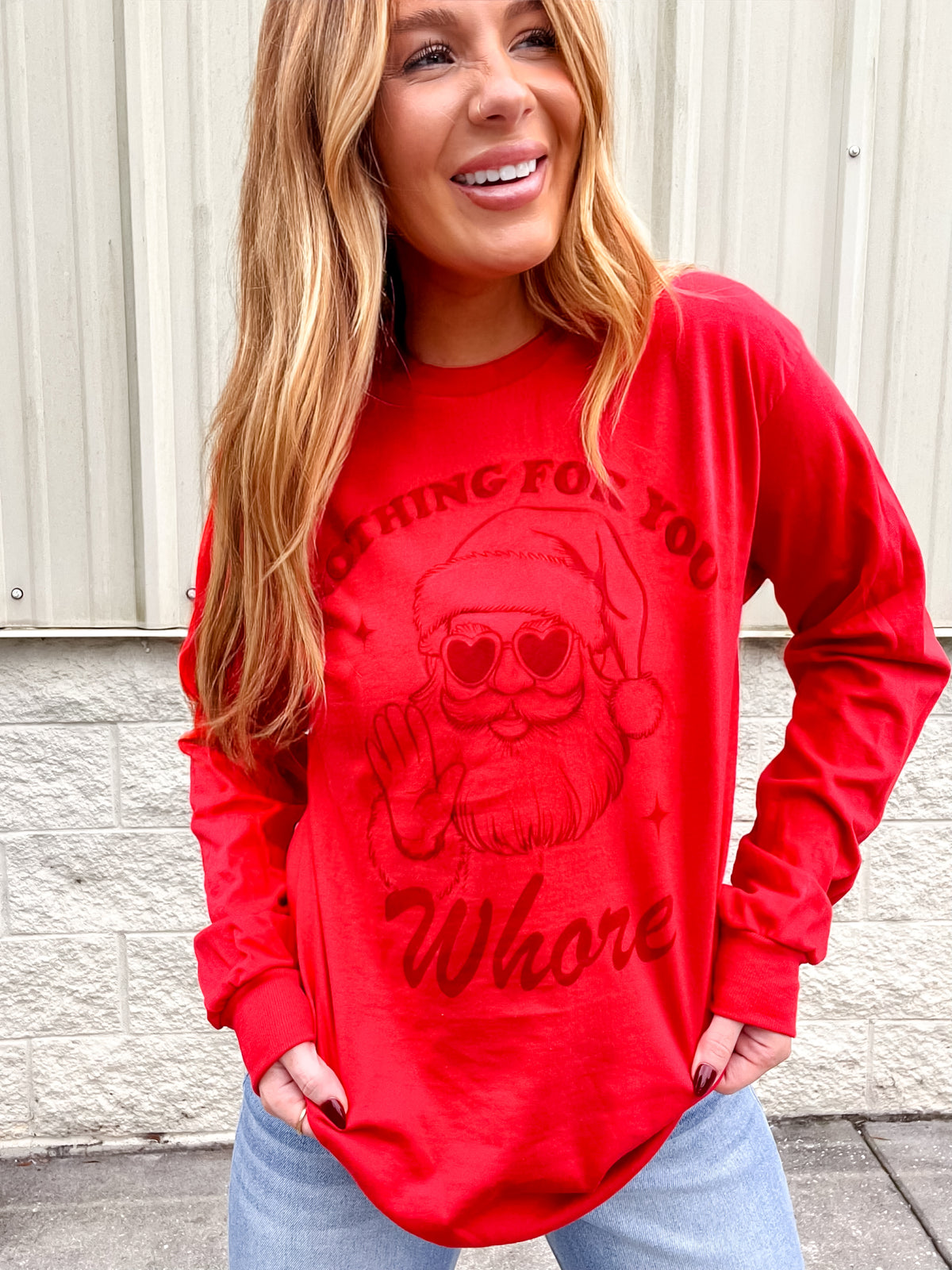 Nothing For You Red Long Sleeve Graphic Top
