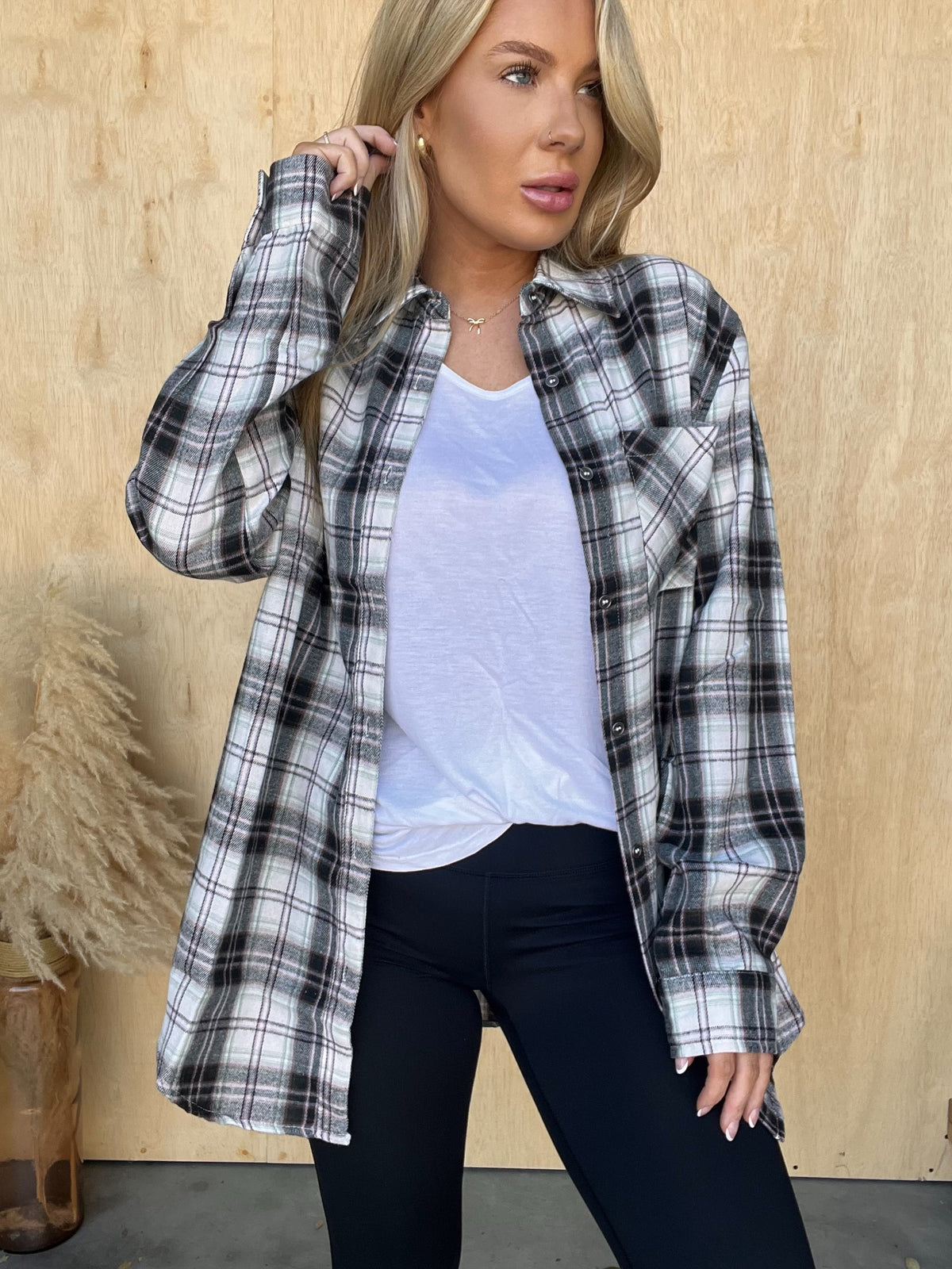 Bonfire Nights Black Plaid Button Top