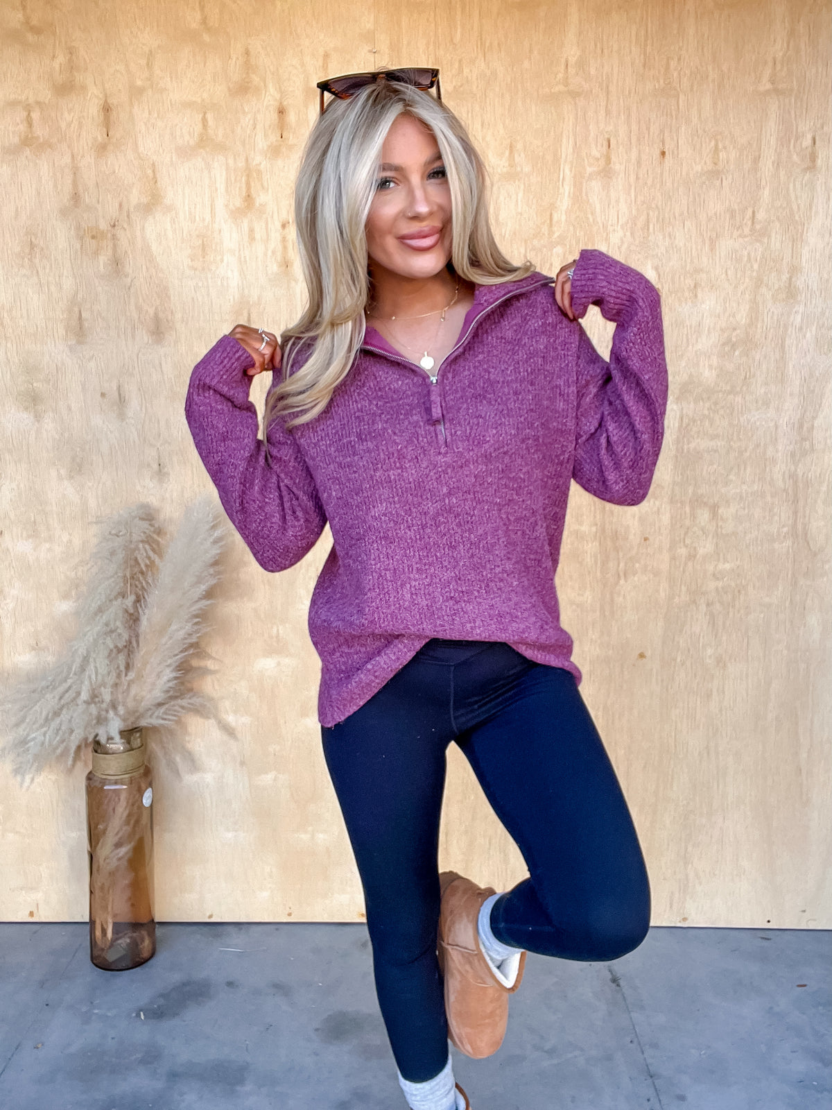 DOORBUSTER - Quick Thinking Cabernet Collared Pullover