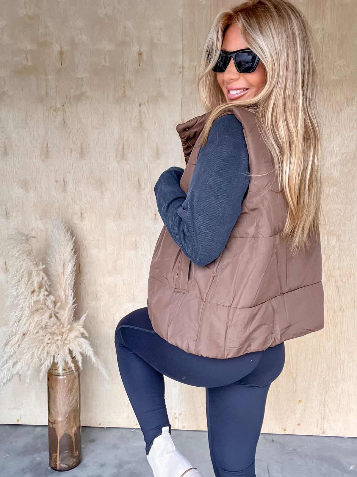 Happy You're Here Brown Puffer Vest