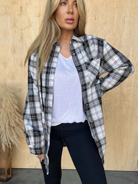 Bonfire Nights Black Plaid Button Top