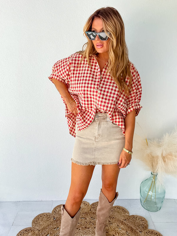 Making Headlines Ash Mocha Denim Skirt