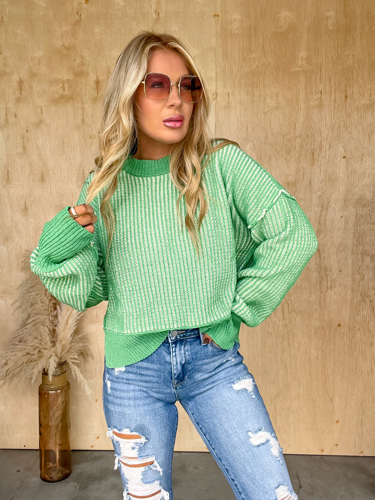 All About You Green Knit Sweater