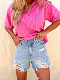 Cool Instincts Distressed Denim Shorts