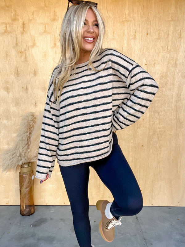 Simple Standards Taupe Striped Sweater