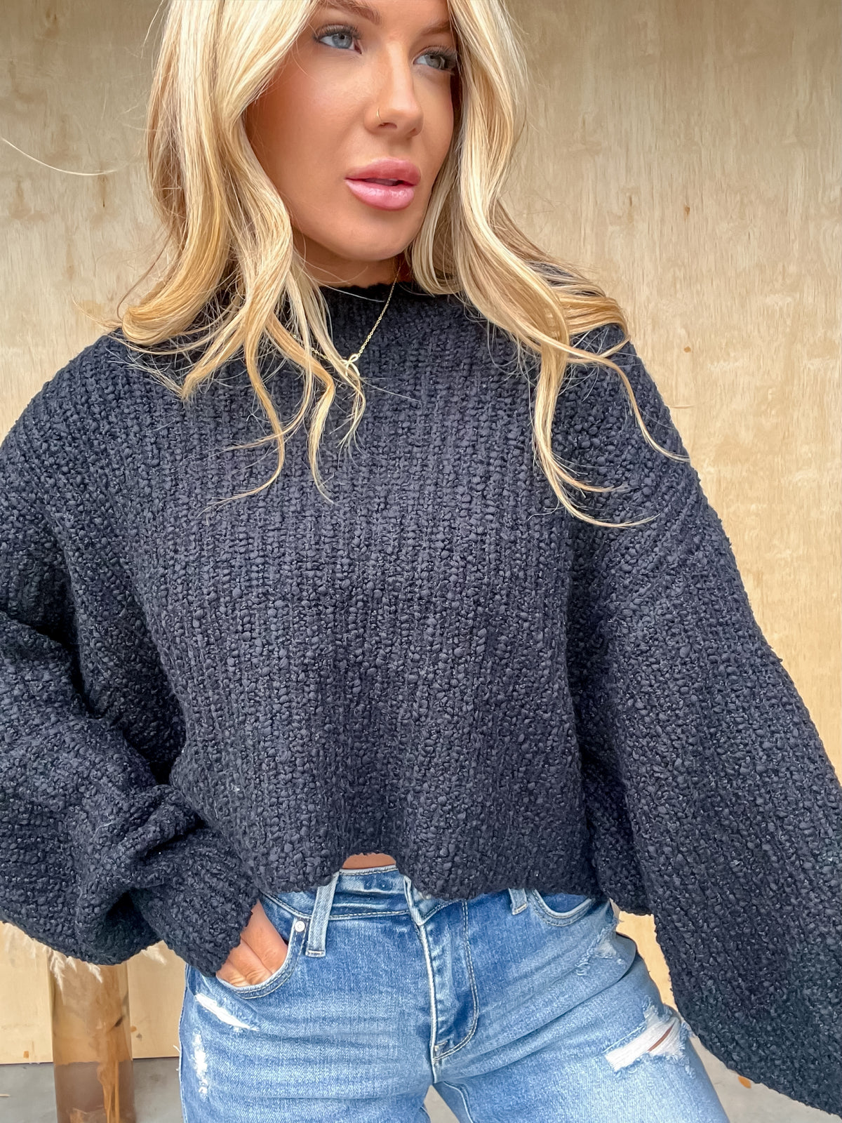 Long Story Short Black Cropped Sweater