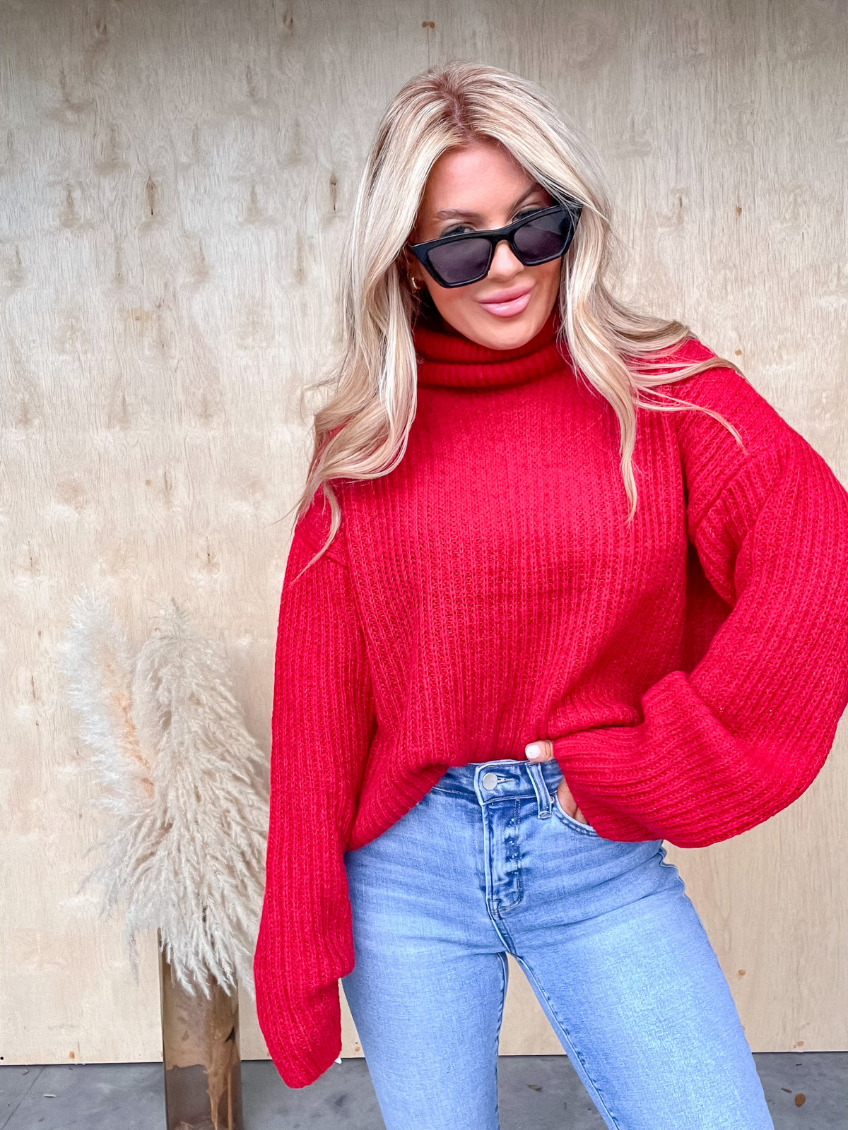 Chic Outing Red Turtleneck Sweater