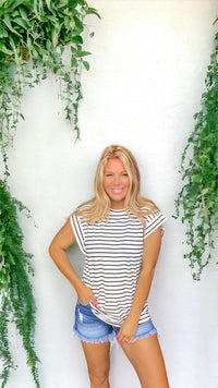 Far From Ordinary Ivory Black Stripe Top