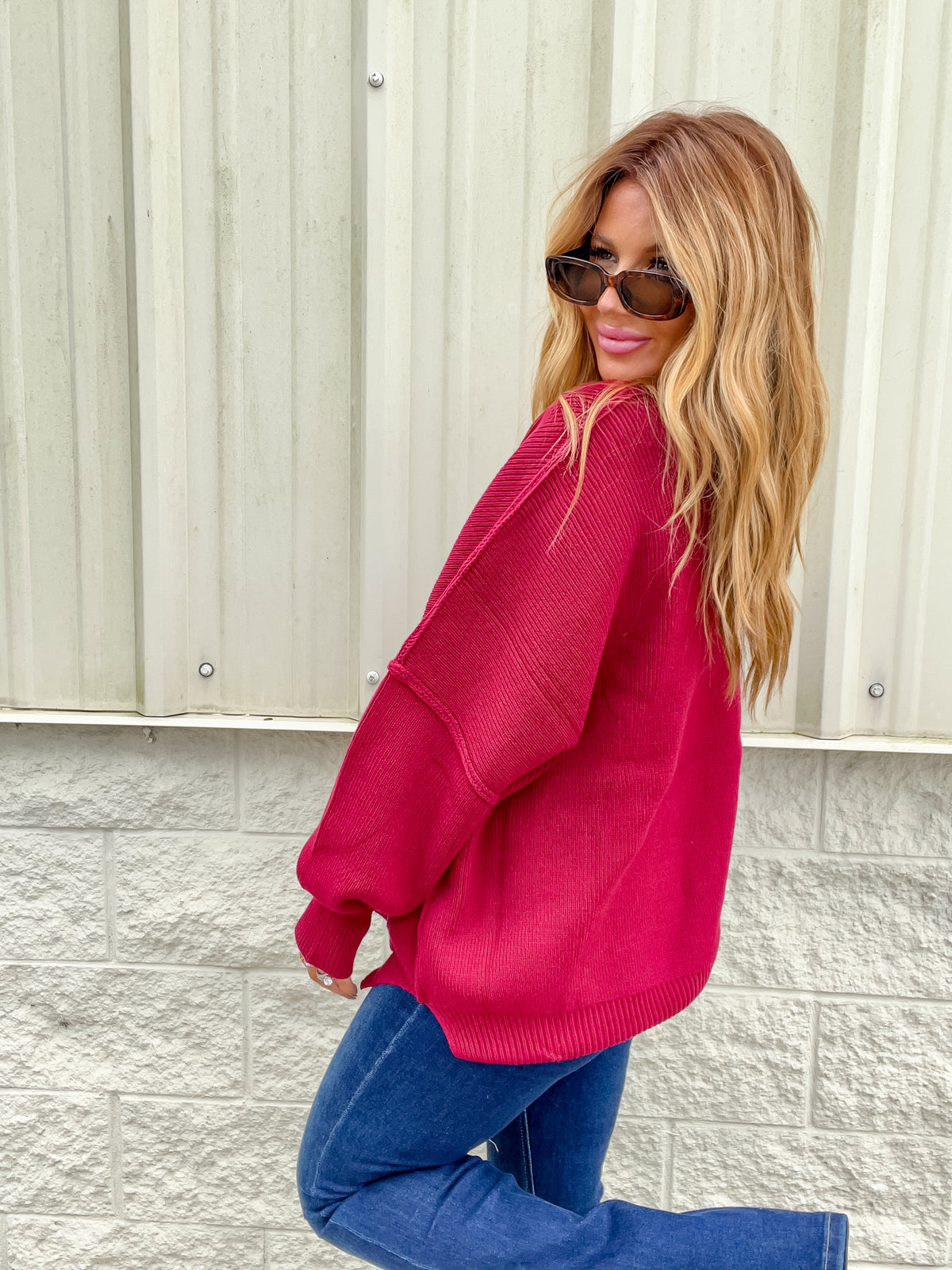 Hold Me Here Cabernet Oversized Sweater