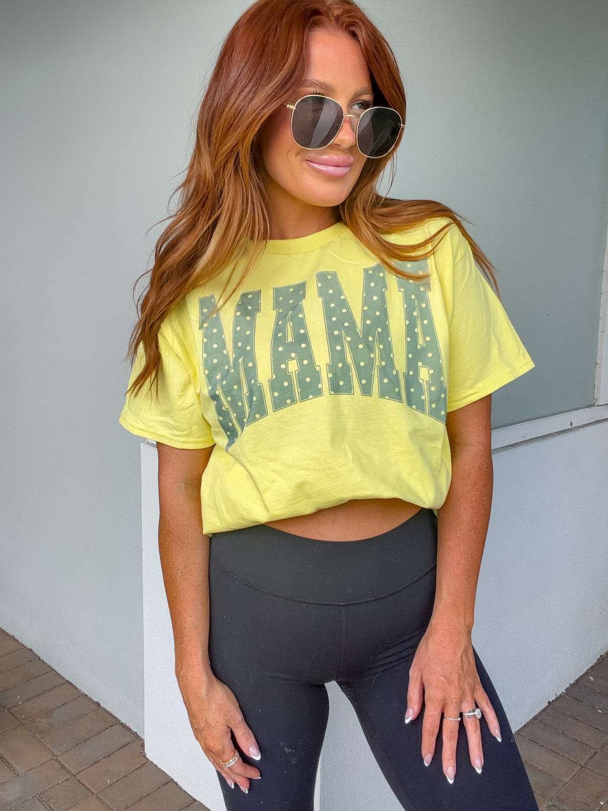 Blue Polkadot Mama Graphic Top