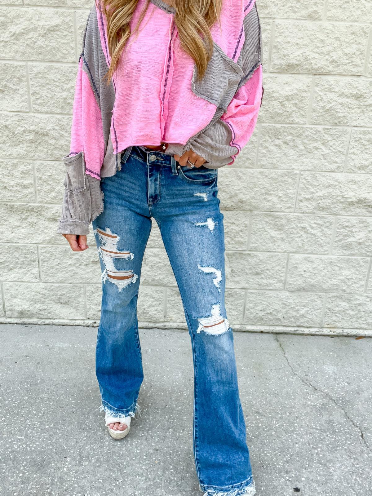 RESTOCK!- Kyra Mid Rise Distressed Flare Jeans