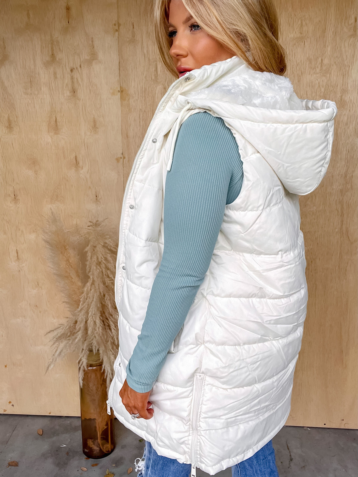 Sleek Steps Ivory Long Puffer Vest