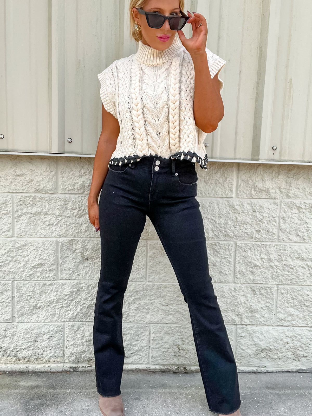 Pretty Chill Black Raw Edge Slim Boot Cut Jeans