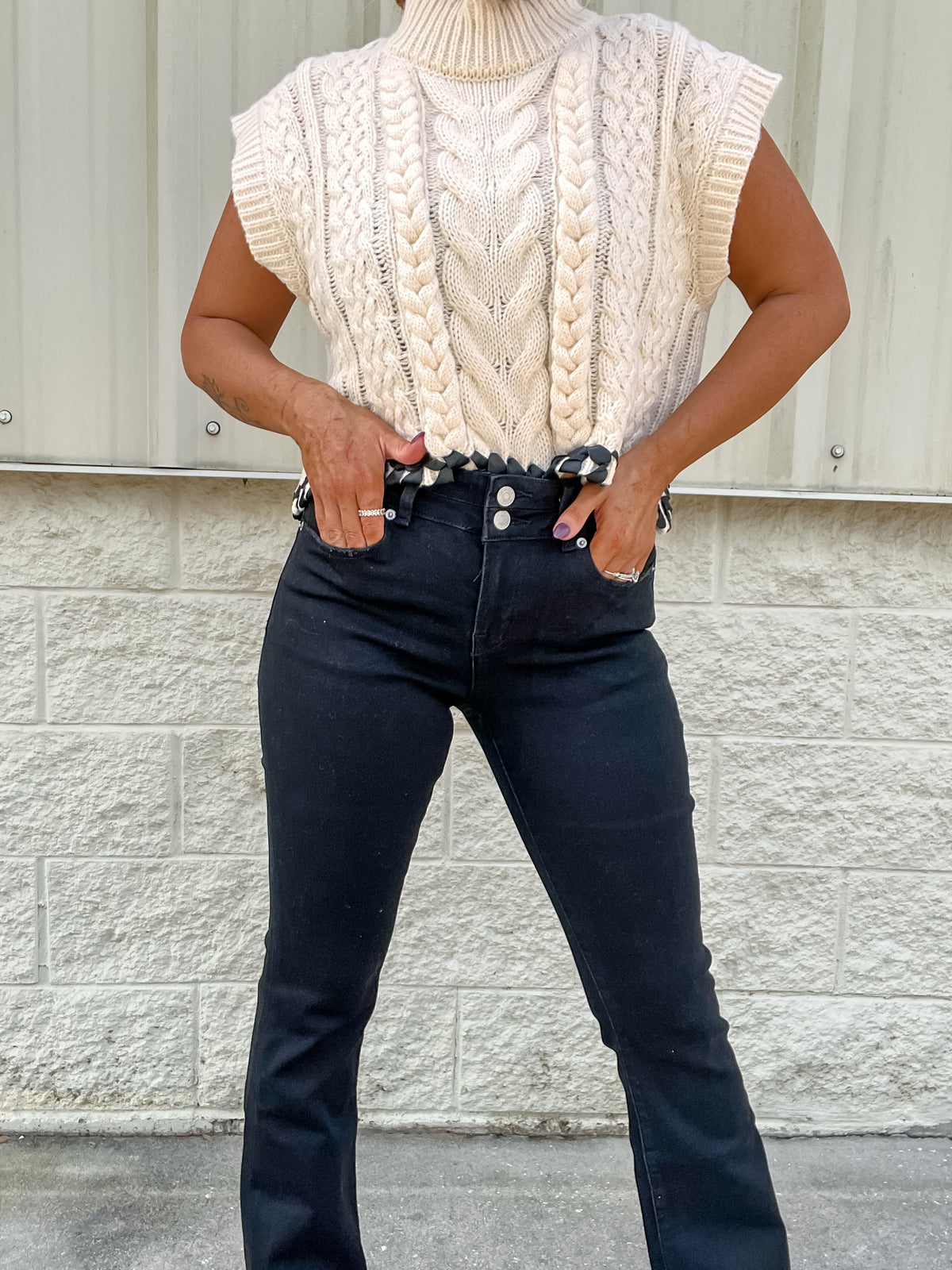 Pretty Chill Black Raw Edge Slim Boot Cut Jeans