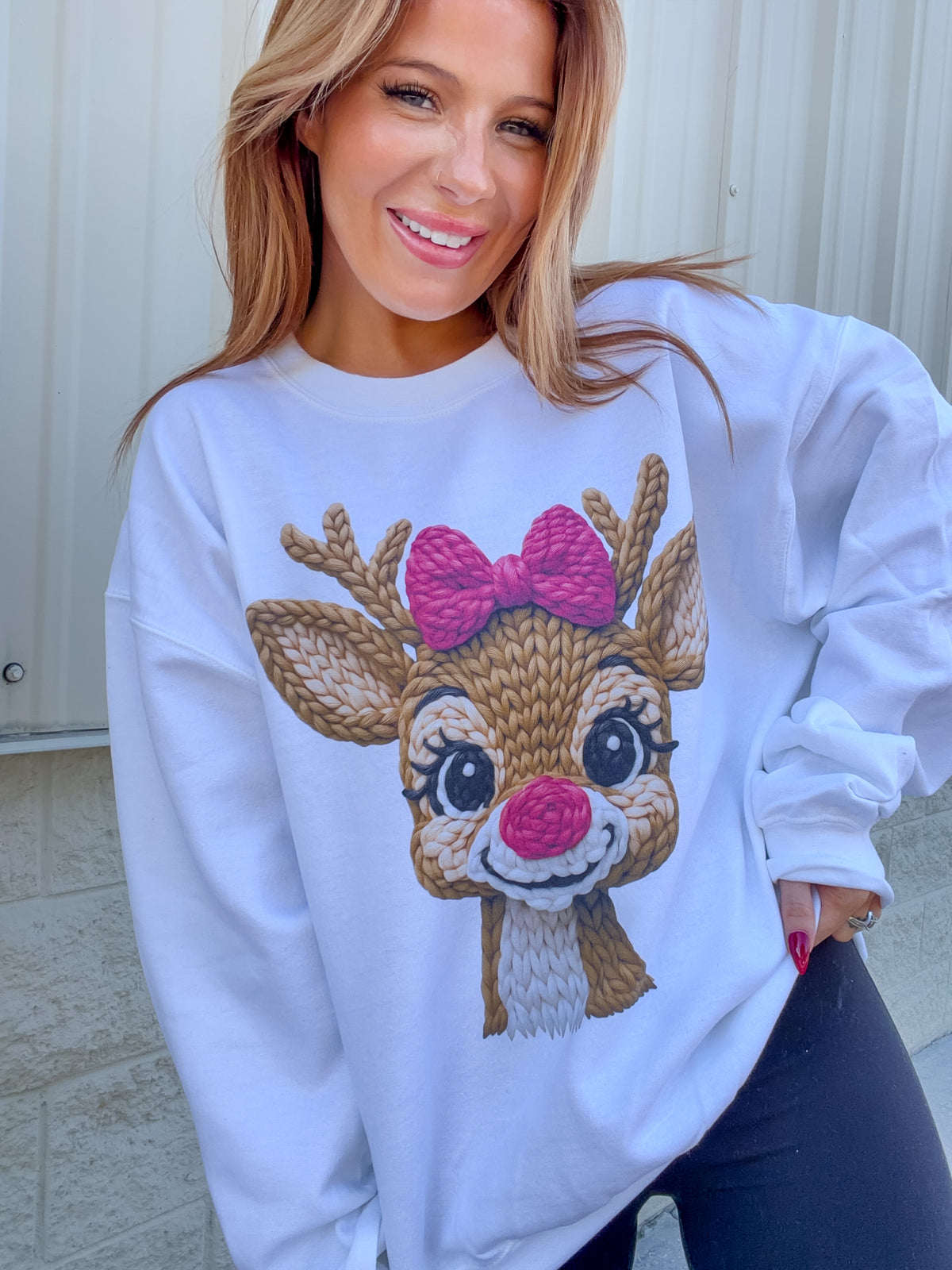 Faux Yarn Reindeer Graphic Top