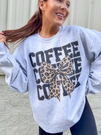 Bow Coffee Leopard Graphic Top