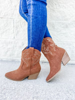 Cognac Embroidered Cowgirl Bootie