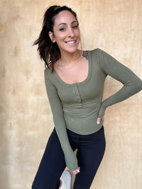 Everyday Smiles Olive Henley Top