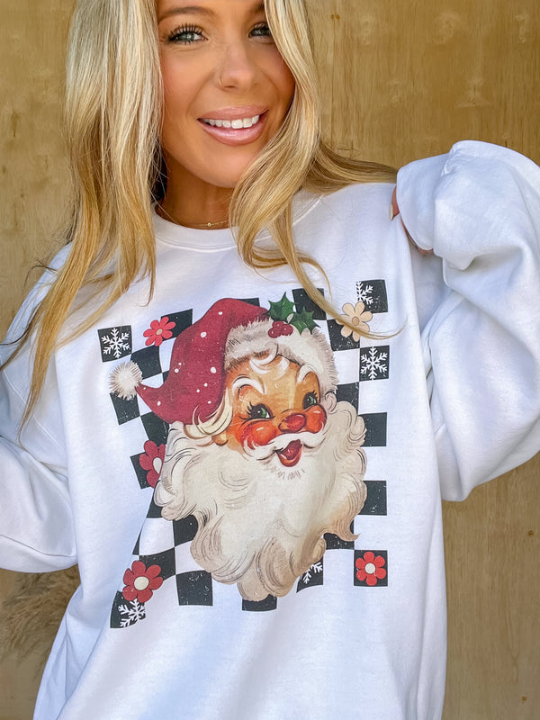 Vintage Checker Santa Graphic Top