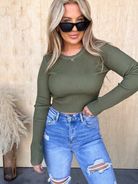 Sweet Wonder Olive Cropped Sweater Top