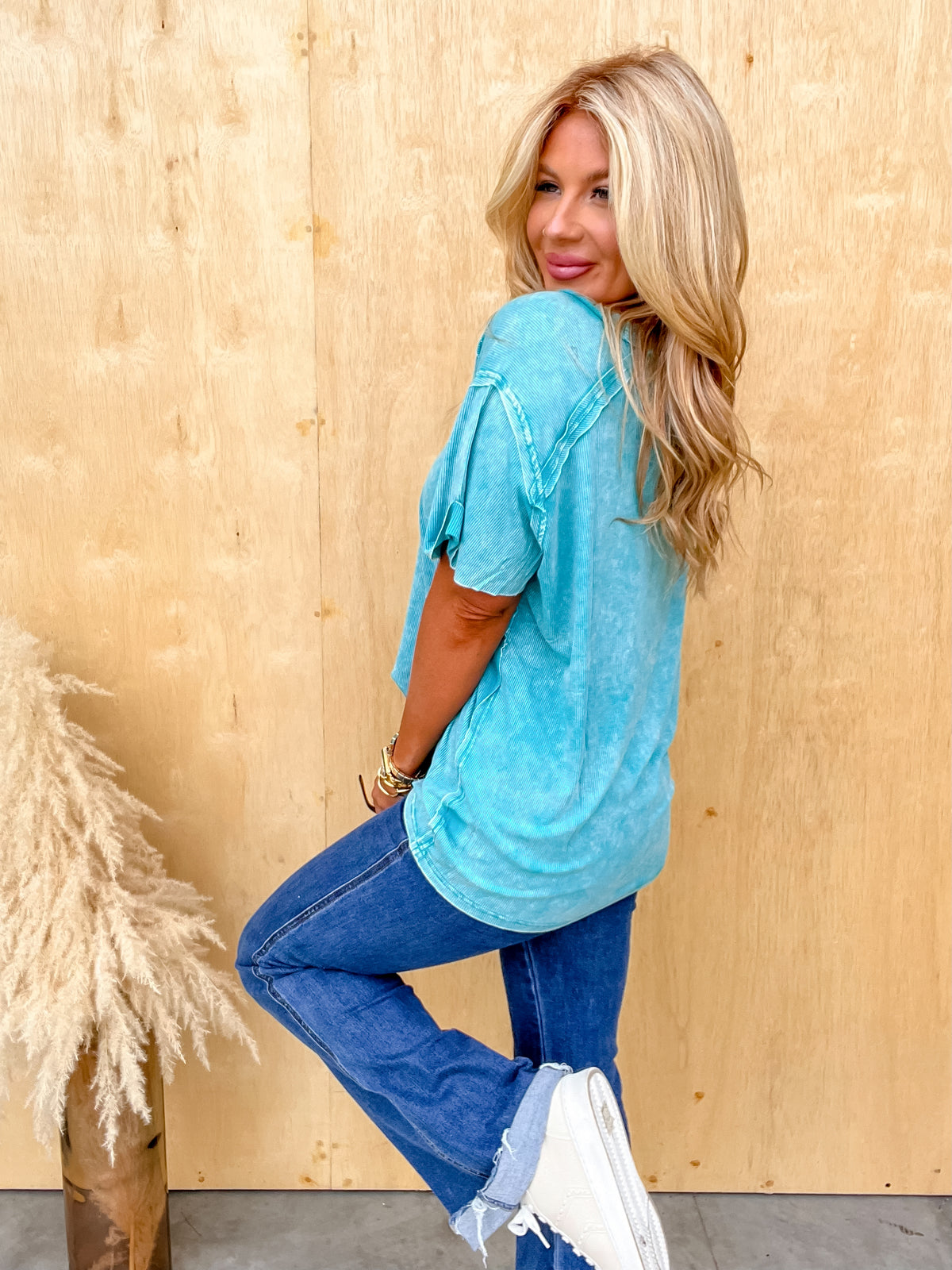 DOORBUSTER - I'm Still Yours Light Teal Ribbed Top