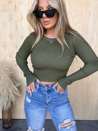 Sweet Wonder Olive Cropped Sweater Top