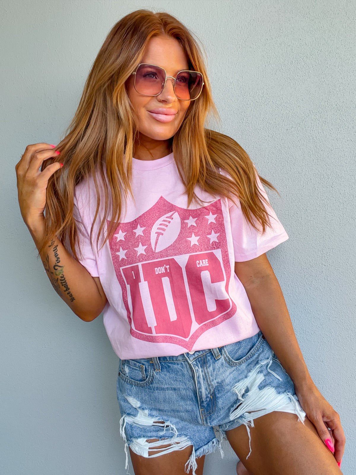 Pink IDC Football Graphic Top
