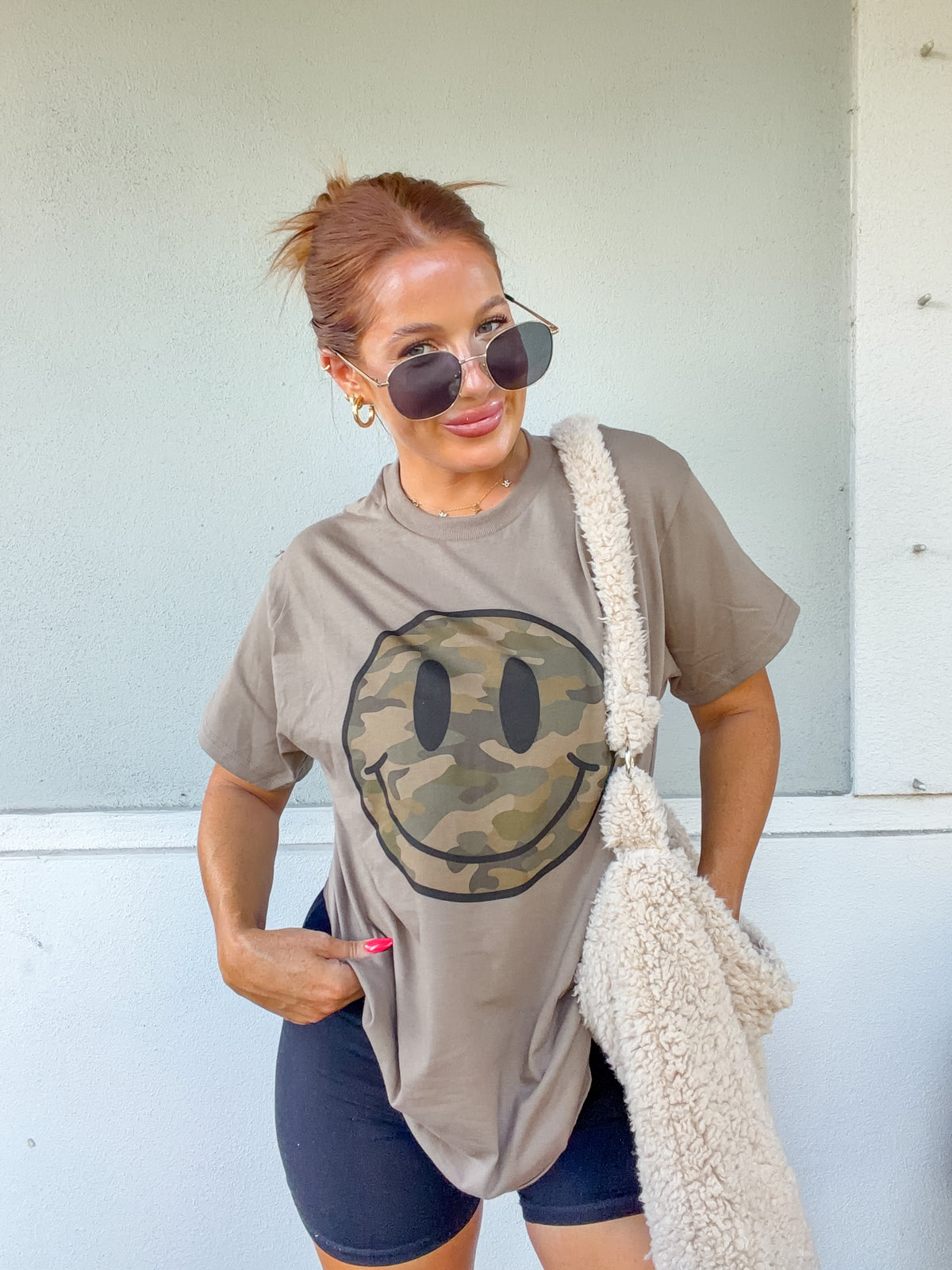 Camo Smiley Graphic Top
