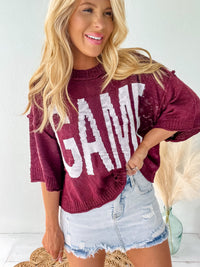 Maroon Game Letting Loose Fit Crop Sweater