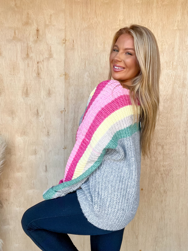 Flirty Fall Grey Multi Color Chunky Sweater