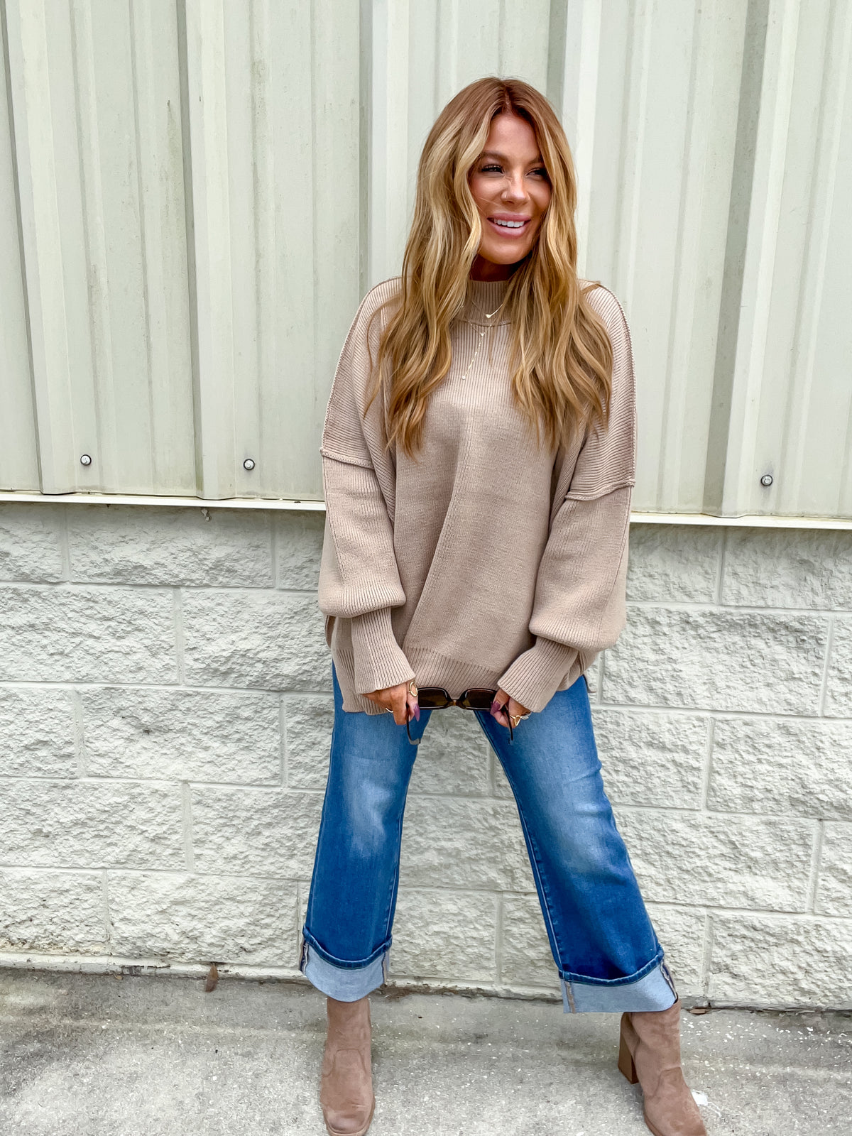 Hold Me Here Light Mocha Oversized Sweater