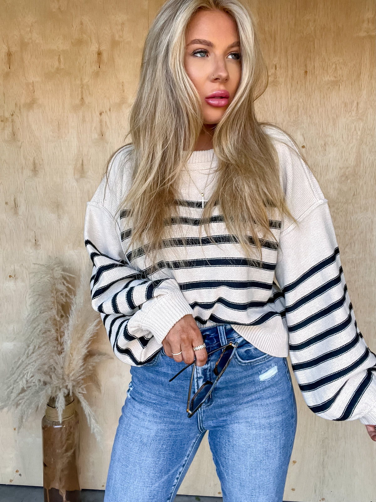 Thankful Hearts Sand Striped Sweater