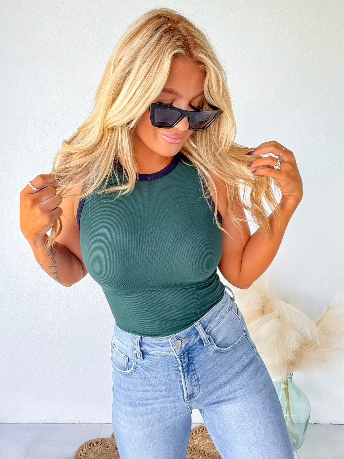 Needing Space Dark Green Multi Detail Bodysuit