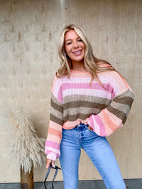 Breaking Hearts Peach Multi Color Stripe Top