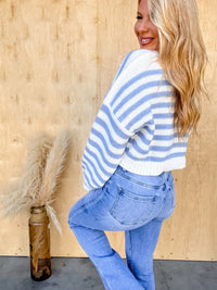 Being Productive Blue Striped Cropped Sweater