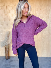 DOORBUSTER - Quick Thinking Cabernet Collared Pullover