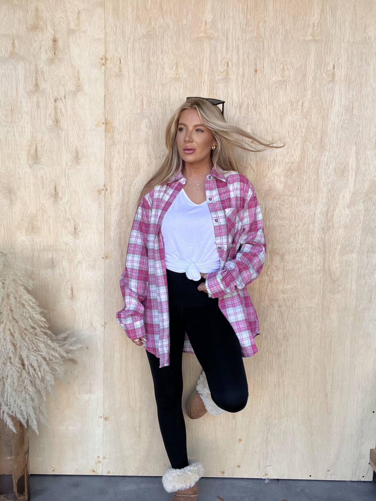 Bonfire Nights Candy Plaid Button Top