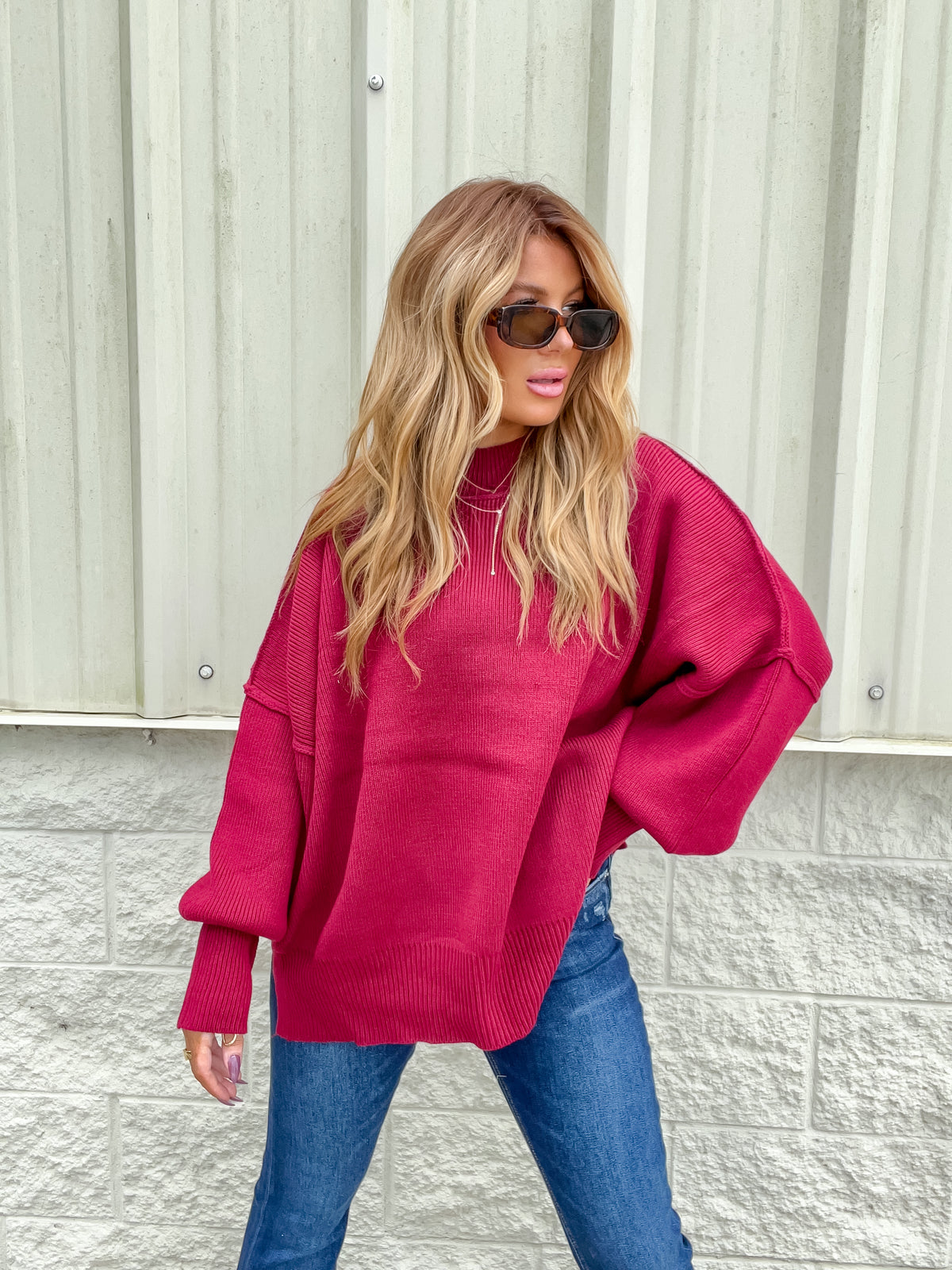 Hold Me Here Cabernet Oversized Sweater