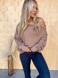 Early Mornings Taupe Off Shoulder Top