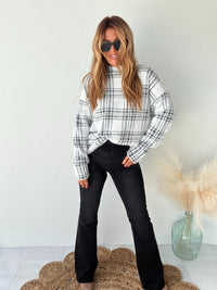 Hometown Darling Off White Plaid Sweater Top