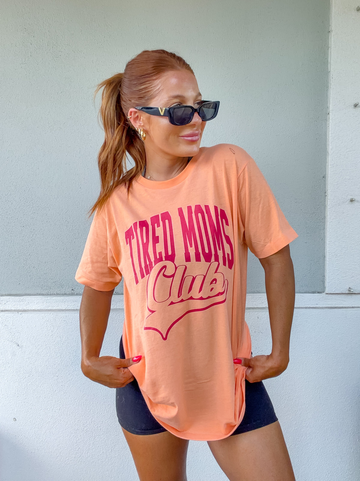 Pink Tired Moms Club Graphic Top