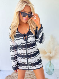 Relaxed Vibes Black And White Knit Coverup Dress