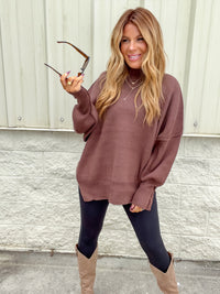 Hold Me Here Brown Oversized Sweater