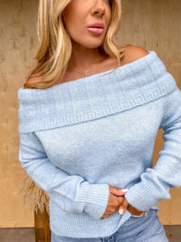 Basically Beautiful Baby Blue Off Shoulder Sweater