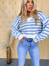 Being Productive Blue Striped Cropped Sweater