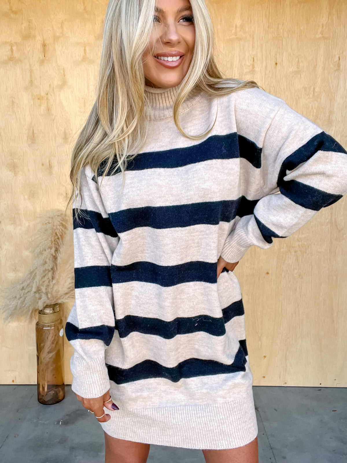 Bringing The Style Beige Striped Sweater Dress