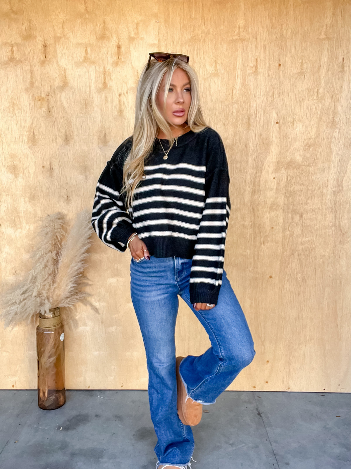 Thankful Hearts Black Striped Sweater